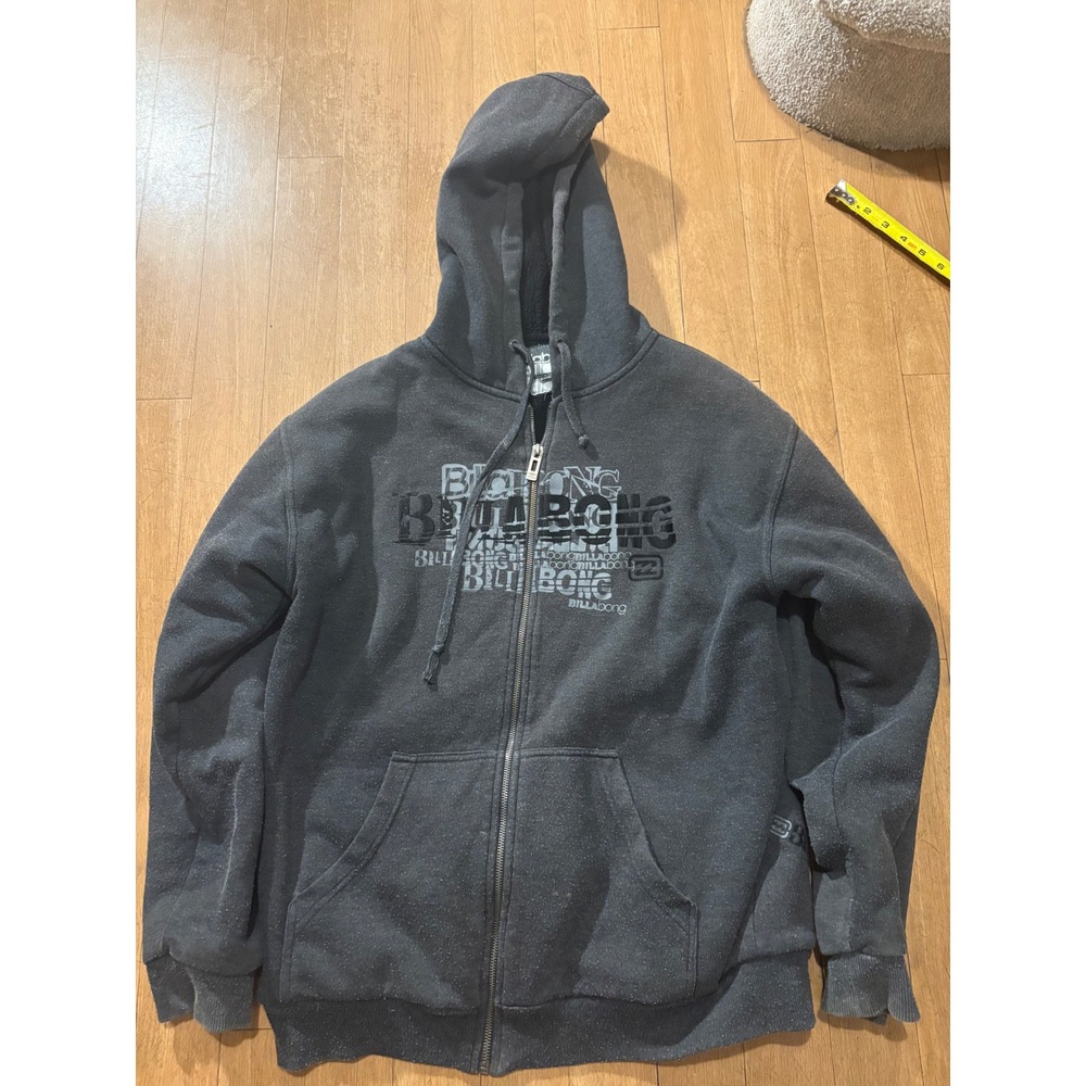 Billabong Mens Full Zip Hoodie Charcoal Gray Graphic Logo Fleece Sweatshirt S